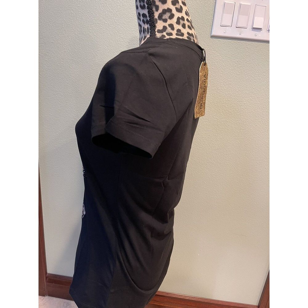 Vinizbena  Shopping Lady And Cat Rhinestone Woman Black Size  3XL T-Shirt  New - Picture 10 of 16